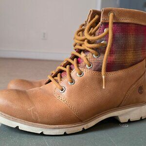 Timberland Bramhall boots, plaid trim, size 10